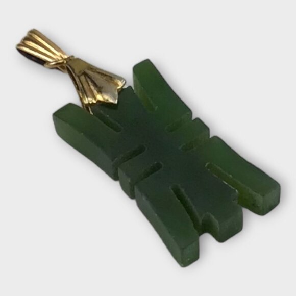 Green Jade "Hum" Pendant Good Luck Symbol - Picture 2 of 10